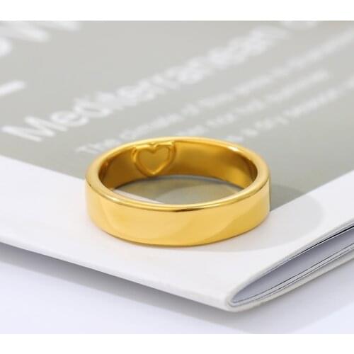 Stainless Steel Womens Man Rings Heart-Shaped Carving Simple Round Rose Gold Cute Jewelry Couple Wedding Engagement Best Gifts