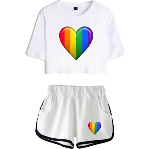 Trend Gay LGBT Print Women-Clothes Two Piece Set Summer Short Sleeve Crop Top+Shorts Fashion Hip Hop Y2K Girl Streetwear Sets