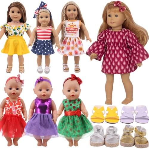 Doll Clothes Dress With Bow-knot Suits Shoes Sandals Fit 18 Inch American Doll of Girl`&43 Cm Baby Reborn Doll Russia DIY Toy