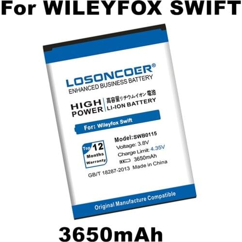LOSONCOER 3650mAh SWB0115 Battery For Wileyfox Swift Smart Phone Batteries +Quick Arrive