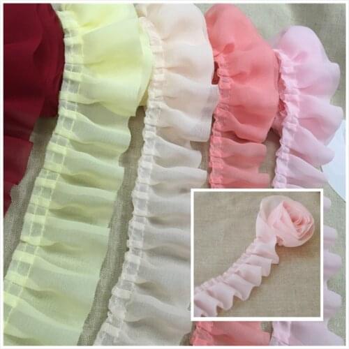 5CM Wide Multicolor Simple Pleated Soft Chiffon Tulle Lace Fabric DIY Clothing Dress Skirt Doll Clothes Edge Sewing Accessories