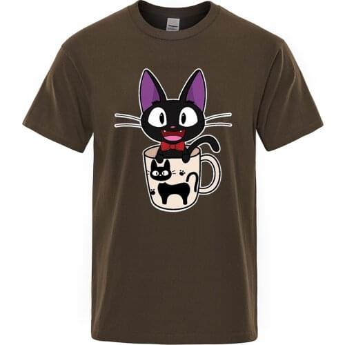 Cute Teacup Cat Cartoons Printing Mens Tshirt Hip Hop Street Clothes Fashion Casual T-shirts Man Breathable Oversize TShirts