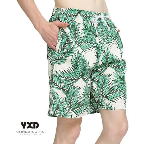 Male Quick Dry Tropical plant Running Shorts Men Swimsuit Man Swimwear Mens Short Pants Surf Joggers Sport Gym Beach Wear Mans