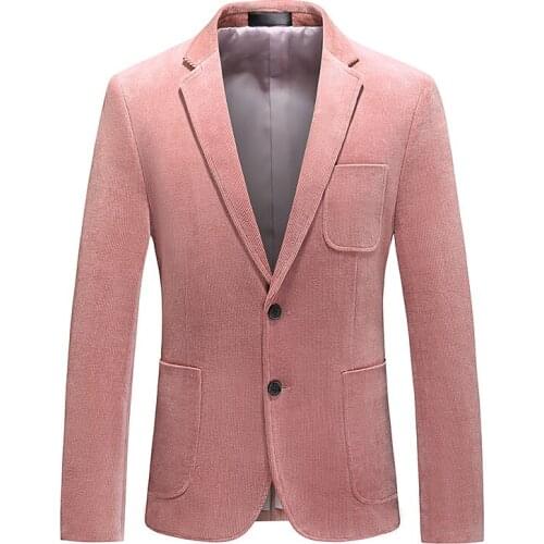 Mens Corduroy Single Breasted Long Sleeve Blazer Business Casual Jacket Two Buttons Coat