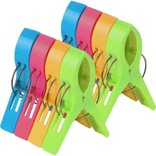 Pack of 4 Large Bright Colour Plastic Beach Towel Pegs Clips to Sunbed New UK