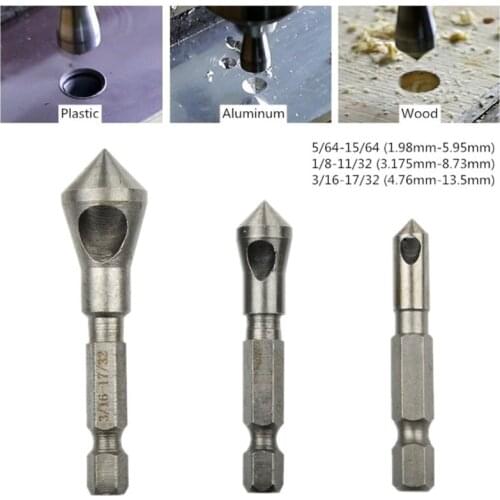 3PCS 6.35MM 90 Degrees Countersink Bit Set Deburring Drill Bits Tapper Hole Cutter Wood Metal Plastic Chamfer Set Accessories