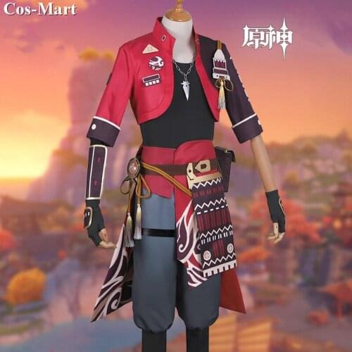 New Game Genshin Impact Tohma Cosplay Costume Fashion Red Combat Uniform Full Set Male Activity Party Role Play Clothing M-XXL