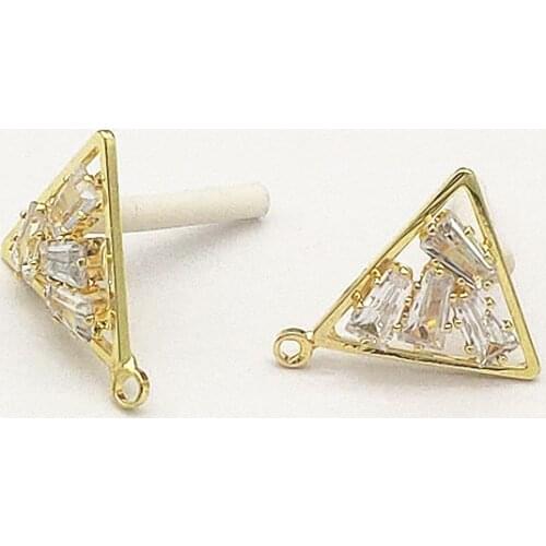 New Arrival! 16x15mm 50pcs Cubic Zirconia Triangle Ear Stud for Handmade Earring DIY Parts,Jewelry Findings & Components