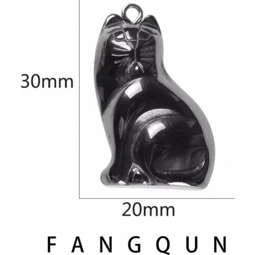 AAA Natural stone Hematite Cat Pendant 30*20mm Non-Magnetic Bead Zinc Alloy Charm Jewelry DIY Necklace accessories For Women Men