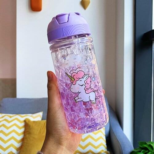 Portable Stylish Double Straw Unicorn Ice Cup Summer Cold Drink Juice Coffee Water Cup Boys Girls Plastic Cups Novelty Gift