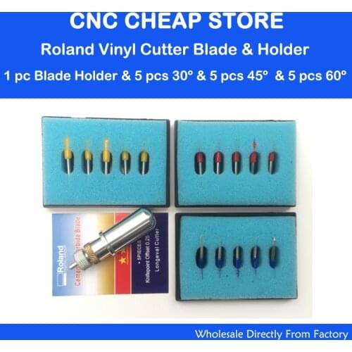 15pcs Roland Cutting Plotter Vinyl Cutter Blade Knife 30 45 60 Degree GCC Liyu Rabbit Redsail Blades + 1pc Roland Holder