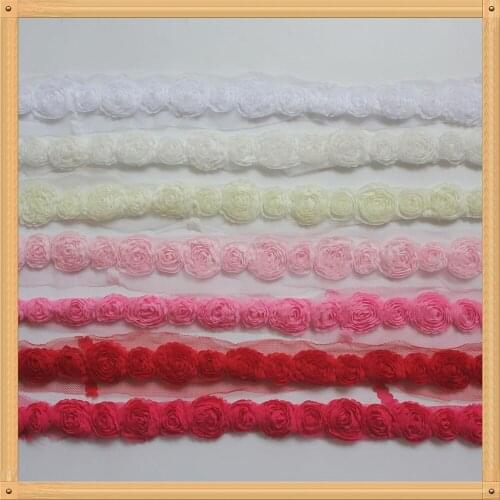 2y 2.5/1.5cm Mini Chic Chiffon Shabby Rose Flower Rosette Mesh Lace Trim Headband Hair Tie Bridal Wedding Dress Decorations
