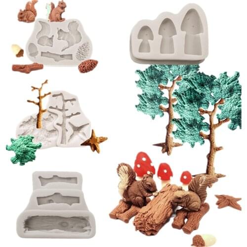Squirre Mushroom Silicone Fondant Molds Wedding Cake Decorating Tools, Cake Molds For Baking Tree Resin Molds