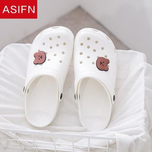 ASIFN Slippers New Hole Shoes Womens Summer Fashion Girls Cute Bear Outside Wear Beach Sandals Shoes Outdoor Home Women