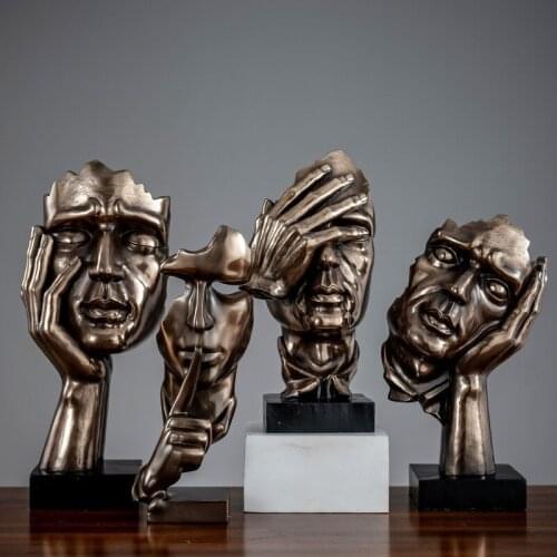 Silence is golden, not to see, not to listen, not to say, ornaments creative home thinker figure sculpture living room wine