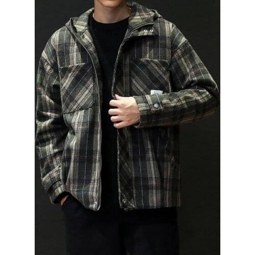 5XL Mens Plaid Trench 2020 Winter Woolen Hooded Coat Men Fashion Single Breasted Pea Jacket Male Overcoats Red Green 4XL #3015