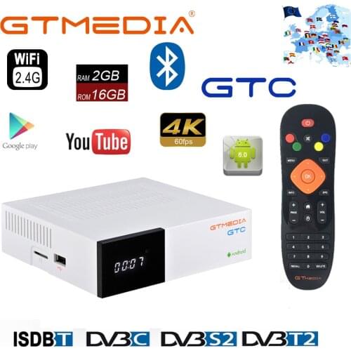 π GTmedia GTC Android TV BOX 4K UHD DVB-S2 T2 Cable Satellite Receiver Bluetooth 4.0 Amlogic S905D 2GB+16GB Support Ccam M3U