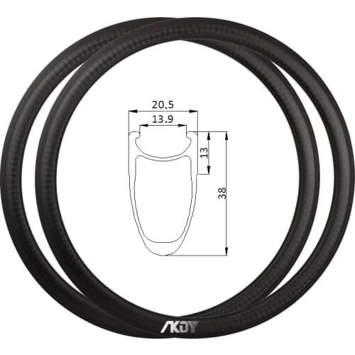 High Stiffness Ultralight Carbon Clincher Rims 700c V Brake 20/24/28/32/36H 700*38 Bicycle Rims 20.5mm Width Road Bike Wheel Rim
