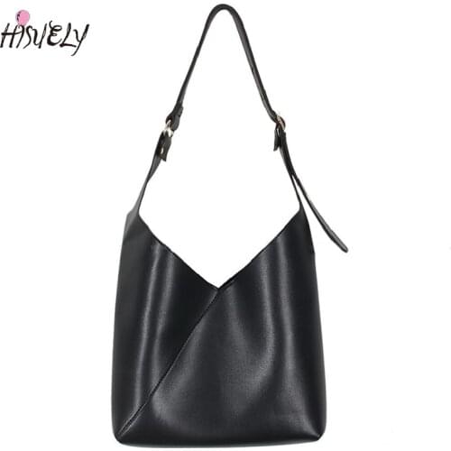 HISUELY Vintage Shoulder bag Designer women purses and handbags Soft Leather Composite Bags Fashion Womens Totes 2Pcs BG377