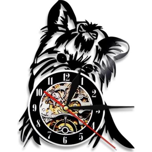 Yorkie Terrier Vinyl Music Record Art Laser Cut Wall Clock Vintage Puppy Dog Home Decor Wall Watch Yorkshire Terrier Owner Gift