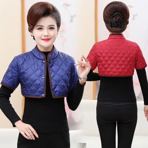 Winter Autumn Short Sleeve Coat Women Warm Lightweight Quilted Jacket Lady Stand Collar Shoulder Guard Cervical Spine Outerwear