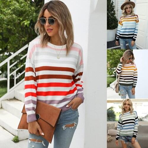 Women Sweater Striped Print Patchwork Fashon Casual Loose Top Female Fall Winter Soft Warm Wool Pullovers Lady Top