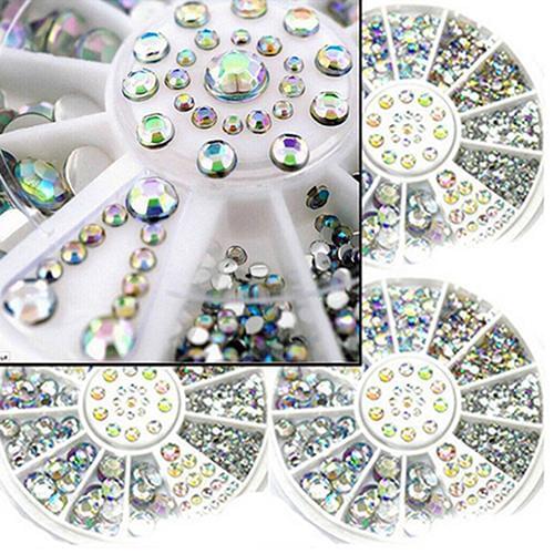 1 Wheel 5 Sizes White Multicolor DIY Nail Art Tip 3D Decor Glitter Rhinestones Suitable to use on top of nail polish, UV builder