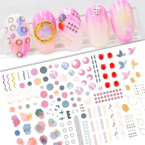 3D Nail Sticker Decals Self-adhesive Stickers for Nails Geometric Lines Flowers Leaf Stickers for Manicure Nail Art Decoration