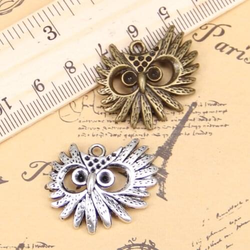 45pcs Charms For Jewelry Making big eye owl head 30x26mm Antique Silver Plated Pendants DIY Tibetan Silver Bracelet Necklace