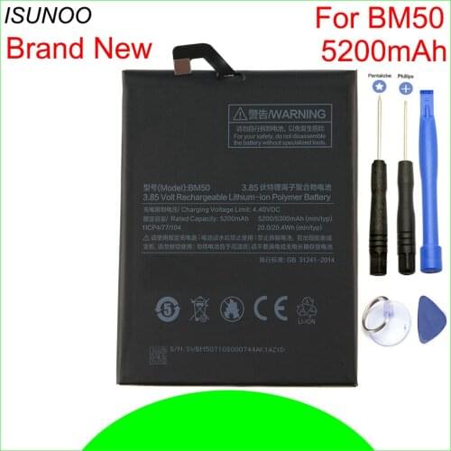 ISUNOO BM50 Battery For Xiaomi Mi Max 2 Bateria Accumulator Battery 5200mAh With Repair Tools