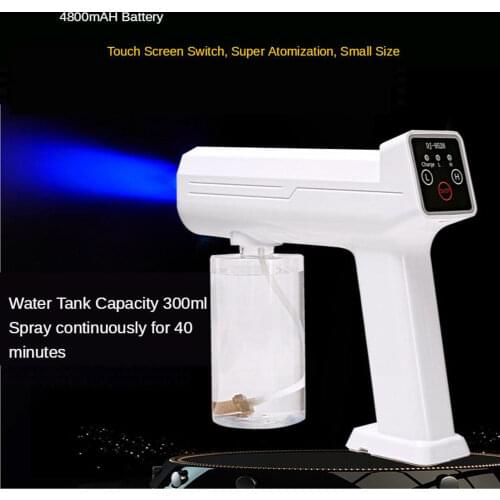 USB Rechargeable Cordless 10W Nano Atomization Sanitizer Spray Sprayer 300ml Electric Blue Light Disinfectant Fogger Spray Gun