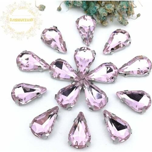 Free shipping! pink Water drop shape Glass Crystal sew on rhinestones with claw Diy Clothing accessories 8*13mm 5*8mm 6*10mm