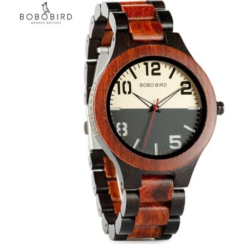Zegarek meski BOBOBIRD Men Wood Watch Metal Label Two-tone Design Maple Wood Quartz Wristwatch Dropship Customized Gifts C-S12