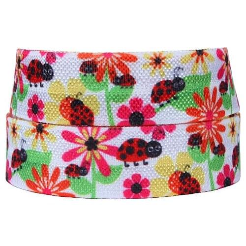 FLRA Elastic5/8 fold over elastic 100yards roll cute summer ladybug fold over elastic ribbon