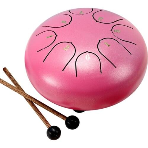 Ethereal Drum 6 Inch Mini Drum 8 Tone Steel Tongue Drum C-tuned Drum Percussion Instruments 1 Pair Drumsticks +Drawstring Pocket