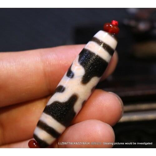Energy Power Tibetan Old Agate Cinnabar Dots Tairen Guiren Lucky dZi Bead Amulet Timestown UPD22