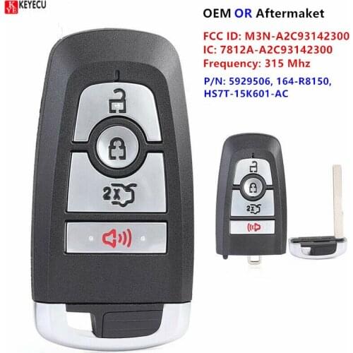KEYECU OEM Smart Proxy Keyless Remote Key 4 button 315MHz for Ford Mustang 2017-2020 FCC ID: M3N-A2C93142300 164-R8172 164-R8159