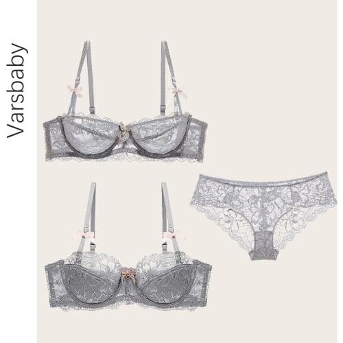 Varsbaby sexy 1/2 cup underwear push up bras+unlined bras+panites 3 pcs bra and panty set