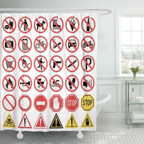 Red Allowed Prohibition Signs Not Kids Food Prohibited Dog Shower Curtain Polyester 60 x 72 inches Set with Hooks
