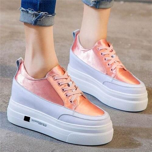 Casual Shoes Womens Satin Cow Leather Platform Wedge Ankle Boots Fashion Sneakers Lace Up Creepers Oxfords 34 35 36 37 38 39 40
