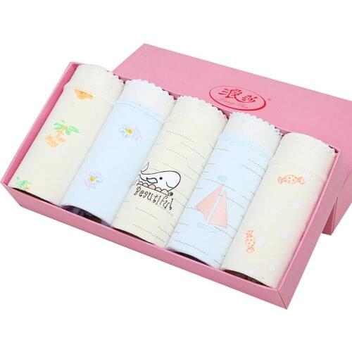 LANGSHA 5PCS/lot Women Panties Sexy Lace Cotton Underwear Girls Cute Printed Intimate Plus Size Briefs Lady Comfort Underpants