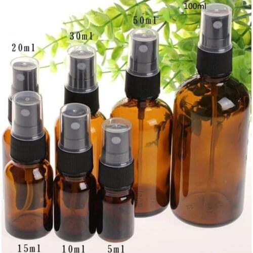 5-100ML Mini Portable Spray Bottle Empty Amber Glass Bottles Essential Oil Mist Spray Container Case Refillable Travel Bottle