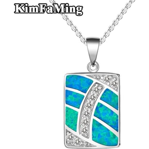 Unique 925 Silver Rectangle Man Stone Pendants Jewelry Necklaces with Blue Opal Party OPP025