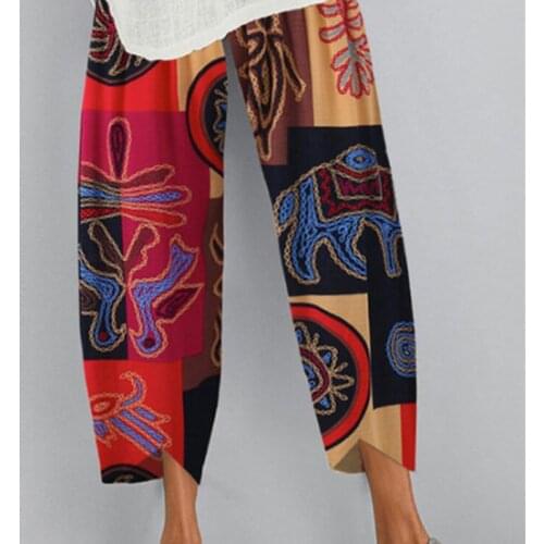 2021 Men Printed Loose Trousers Fashion Elastic Waist Streetwear Harem Pants Straight-leg Pants Western Style Cropped Trousers