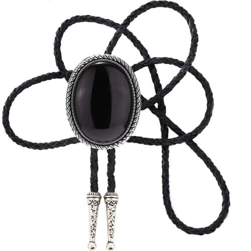 Nature Gemstone Opal Shape Bolo Tie For Man Woman Western Coyboy Stone Pendant Necklace Leather Rope Bowtie