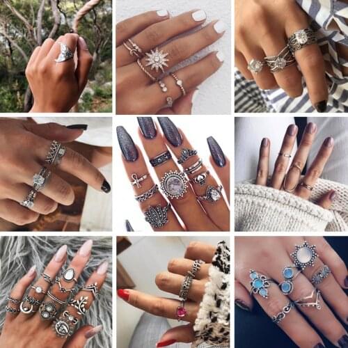 Docona 8 Style Vintage Shell Tail Flower Ring Set for Women Metal Alloy Knuckle Midi Ring Boho Jewelry Anillos Accessories