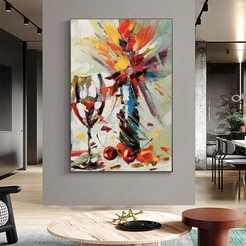 Wall Art Impressionist Colorful Flower and Goblet Oil Painting On Canvas Handmade Abstract Oil Painting For Home Decor No Frame