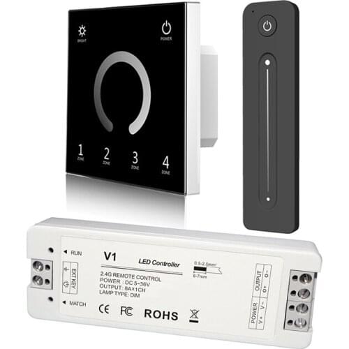 New Led Strip Dimmer 220V High Voltage Input Wall Touch Panel 2.4G RF Wireless Remote DMX Master Led Single Color Strip Dimmer