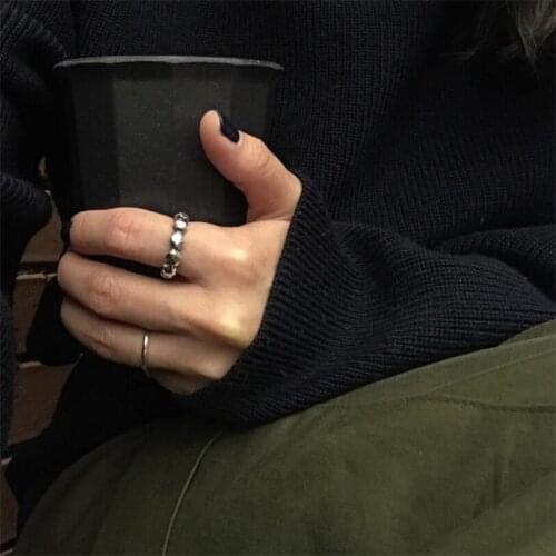 New Design 925 Sterling Silver Vintage Silver Irregular Round Finger Rings For Women Wedding Fine Jewelry Christmas Gift