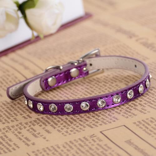 Fashion Pu Leather Dog Collar Rhinestone Small Pet Puppy Collar Pink Purple Blue Gold Chihuahua Dogs Neck Strap